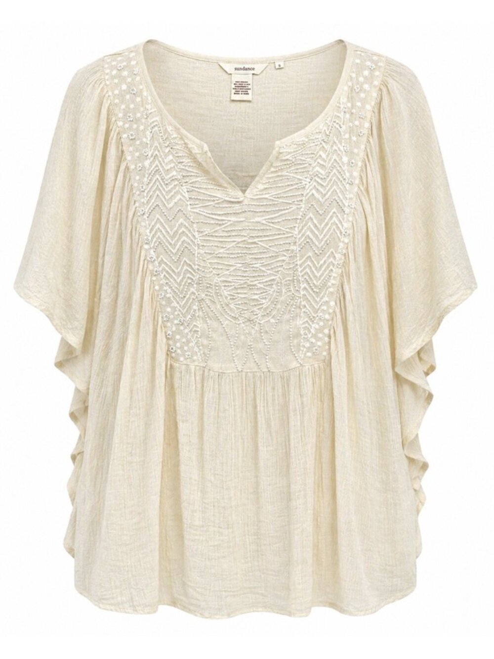 Sundance Beaded Blouse Top Small Romantic Flutter Sleeve Embroidered Renaissance